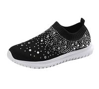 Chaussures de Marche - Basket toile femme d'été Sneakers colorful Shoes Mode Basquetas àtisspement Volant Baskets Slip on Chaussures Enfiler Shoe Grande taille Sneaker Plateforme Chaussure, Negro