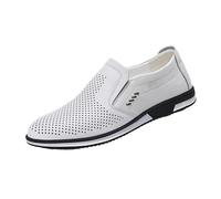 Chaussures De Marche Homme Cómodo - Chaussures Homme Casual Cuir Baskets sans lacets Sneakers Calado Basquetas Transpirable Basket Slip Ins Sneaker Pied Large Antideslizante Basquette, blanco, 43 EU