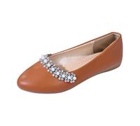 Chaussures Femme Confort Chic Chaussure Plaisir Femme Chaussures Femme Jaunes en Polipiel con Perlas y Strass, para Oficina, Uso Diario, Paseos y Tardes en Temporada Verano, marrón, 43 EU
