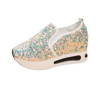 Chaussures Femme Confort Chic - Chaussures Mode et Sport pour femmes Sneaker paillettes Baskets sans lacets Basket Oisirs Sneakers Slip on Shoes Suela gruesa Shoe Soiree Chaussure, A Gold, 40 EU