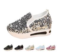 Chaussures Femme Confort Chic - Chaussures Mode et Sport pour femmes Sneaker paillettes Baskets sans lacets Basket Oisirs Sneakers Slip on Shoes Suela gruesa Shoe Soiree Chaussure, A plateado, 44 EU