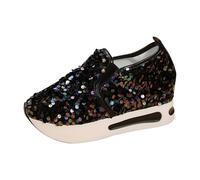 Chaussures Femme Confort Chic - Chaussures Mode et Sport pour femmes Sneaker paillettes Baskets sans lacets Basket Oisirs Sneakers Slip on Shoes Suela gruesa Shoe Soiree Chaussure, A negro., 37 EU