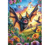 Chauve-souris volant au-dessus du jardin fleuri Puzzle 300 Piezas Cartón Blanco Premium Para Expertos Mitos fantásticos Vacaciones Fines Semana Reducir Estrés Hobby Y Ocio Garantía Satisfacción 300 PC