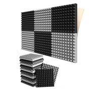 Chavisenty Paquete de 12 paneles de espuma autoadhesivos a prueba de sonido de 2 x 12 x 12 pulgadas, espuma acústica con diseño piramidal, para estudio en casa, negro y gris