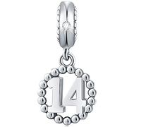 CHAWIN 14 brazalete número encantos, 925 colgante de plata de ley cuentas encapandora brazaletes de encanto, collar, cadena de serpiente europea, colgando para feliz cumpleaños 14 aniversario 14 años