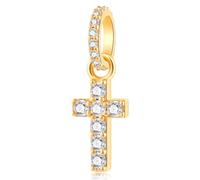 CHAWIN Abalorio de cruz brillante para pulseras Pandora, collar de plata de ley 925 chapado en oro, cuenta colgante de cruz con circonitas cúbicas, regalo de cumpleaños para