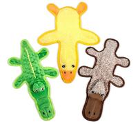 CHAWONER Paquete de 3 juguetes chirriantes para perros, interactivos sin relleno, cocodrilo, pato, ornitorrinco, juguete masticable con papel arrugado, juguetes de peluche suaves para perros pequeños,