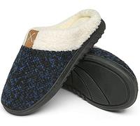 ChayChax Cálido Zapatillas de Casa para Hombre Mujer Espuma de Memoria Pantuflas de Invierno,Negro Azul A,40/41 EU