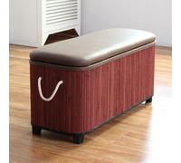 CHBCJJYP Banco de Bambú para Entrada, Otomana Tapizada, Baúl dde Madera, Banco de Almacenamiento A Los Pies de La Cama, Capacidad de 200kg(Red,80x30x37cm (31x12x15 Inch))
