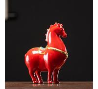 CHBDJY Estatua de caballo de cerámica roja, escultura de caballo chino de la fortuna de 5.5 pulgadas de alto para riqueza y éxito, figura de caballo del zodiaco