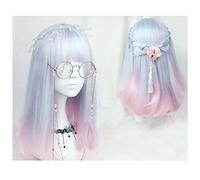 CHC FAIRY Peluca de cosplay suave de 45,7 cm, color azul claro, rosa, degradado, para niñas, estilo Harajuku japonés + gorra, sin gorro