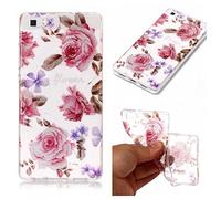 CHcase Huawei P8 Lite Funda, Christmas Series Transparente Silicona TPU de Flexibilidad Carcasa Case Bumper Ultra Delgado Espalda Case Cover para Huawei P8 Lite -Peony