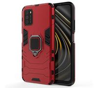 CHcase para Xiaomi Poco M3 Funda, 360 Rotating Ring Grip Stand Holder Capa TPU + PC Shockproof Anti-rasguños teléfono Caso protección Cáscara Cover para Xiaomi Poco M3 -Red