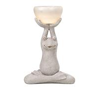 CHCWR Estatua de Piedra de Rana Zen de la Estatua Solar de la Rana Rana con decoración Solar LED, Adorno de Rana de Yoga Animal Zen, sosteniendo Figuras de Frasco Solar, 26.4 Pulgadas de Alto, Gris