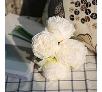 CHCWR Flor Artificial, 5 Peonies Bouquet Home Wedding Party Decoration Novias y Damas de Honor Que sostiene Flores Flor Falsa (Blanco)