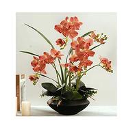 CHCWR Flores de orquídeas Artificiales con simulación de jarrón de cerámica Phalaenopsis Bouquet Bonsai Flores de Seda Falsas Plantas en macetas decoración del hogar