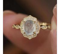 CHCWR Juego de anillo de luna romántico con flores de oro de 14k con anillo de hielo de huevo anillo de ópalo de luna natural con diamantes reales para mujeres