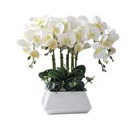 CHCWR Juego de flores artificiales de orquídeas blancas con jarrón de cerámica artificial Phalaenopsis con impresión 3D para decoración del hogar, centro de mesa, oficina, boda, fiesta