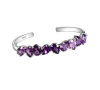 CHCWR Nuevo 2025 Sterling Silver 925 Bangle for Women Fine Jewelry Bracelet Purple Waterdrop Pear Amethyst Boda Valentín Día Decoración Ajustable Joyería Conmemorativa Best para regalo