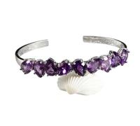 CHCWR Nuevo 2026 STERLING Silver 925 Bangle para mujeres Pulseras de joyería fina Púrpura Pear Amethyst Boda Valentín Día Decoración ajustable Luxury Best Best