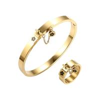 CHCWR Nuevo juego de joyas de moda de lujo de acero inoxidable 2025 ANILLAS DE FLAR FLEAR FLEAR ALIMENTOS PROBLELOR DE Mujer Golden Bangle