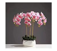 CHCWR Orquídeas artificiales de 3/6/10 cabezas en maceta blanca para decoración, decoración de mesa falsa de Phalaenopsis bonsái, arreglos de mesa para el hogar, salón, fiesta de boda