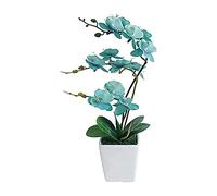 CHCWR Phalaenopsis artificial de 15 pulgadas con jarrón de porcelana para interiores, orquídeas de seda, plantas falsas en maceta, arreglos de flores sintéticas para sala de estar, centros de mesa