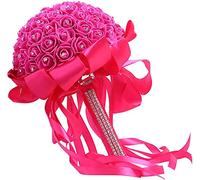 CHCWR Ramos de flores de boda de 1/2/4/6 piezas de 10 pulgadas para novia, dama de honor, ramos de rosas falsas, arreglos florales con diamantes y cintas suaves para decoración de boda