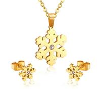 CHCWR Set unisex unisex de acero inoxidable Pendientes de collar de 18 pulgadas Flake Y36 Gold y circonio