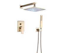 CHCWR Sistema de Ducha Gold Gold, Cabezal de Ducha de Lluvia LED con Ducha de Mano, litro de Ducha montado en la Pared de un Solo Mango de latón Juego de Grifo de Ducha, Ducha de Ducha, 16 Pulgadas