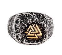 CHCWR Viking Nordic Valknut Ring for Men Women Dos tono 925 Triángulo de plata esterlina Rune Rune Ring Nórdico Nórdico Abierto Ajustable