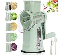 CHDEXU Rallador giratorio de queso con asa, rallador manual de verduras con 5 cuchillas desmontables de acero inoxidable, rallador redondo, manivela de mano, picador de alimentos para cocina con caja