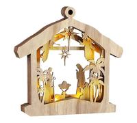 Chdnhe Belen Iluminado | Decoración Religiosa Sagrada Familia en Madera - Decoración de Belén de Madera de Interiores con Iluminación LED - para Chimenea Dormitorio Salon Escritorio