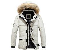 CHDWEY Chaqueta Acolchada para Hombre Chaqueta de Invierno con Capucha para Hombre, Informal, cálida, Gruesa, Impermeable, de algodón, con múltiples Bolsillos, más Prendas de Vestir(White,S)