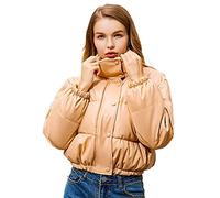 CHDWEY Chaqueta de plumón para Mujer Abrigos de Cuero Gruesos y cálidos de Invierno para Mujer, Chaqueta Corta Acolchada de algodón Negro con Cremallera Elegante para Mujer(Khaki,M)