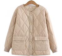 CHDWEY Chaqueta de plumón para Mujer Autumn New Loose Jacket Women Winter Clothes Lattice Quilted Casual Lightweight Buttons Solid Large Pocket Padded Coat Parkas(Khaki,4XL)