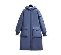 CHDWEY Chaqueta de plumón para mujer Chaqueta acolchada de algodón de invierno, prendas de vestir holgadas con capucha, bolsillos grandes, abrigos largos sólidos gruesos y cálidos para mujer(Blue,5XL)
