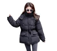 CHDWEY Chaqueta de plumón para Mujer Mujeres Otoño Invierno Mujer Espesar Cálido Mujer Casual Color sólido Bolsillo Grande Chaquetas Cortas Sueltas con Capucha(Schwarz,XL)