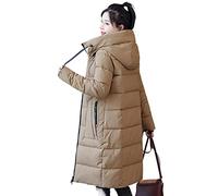 CHDWEY Chaqueta de plumón para Mujer Otoño Invierno Espesar Mujer cálido Largo Mujer Casual Color sólido Suelto con Capucha Abrigo Chaquetas Prendas de Vestir(Khaki,L)