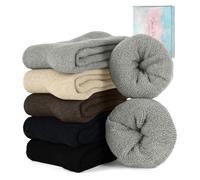 CheChury 5 Pares Calcetines Mujer Invierno Cálidos Gruesos Calcetine Mujer Algodón sin Costuras Calcetines Térmicos Frio Extremo Lana Calcetin de Punto Cómodos Transpirables Regalos de Navidad
