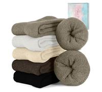 CheChury 5 Pares Calcetines Mujer Invierno Cálidos Gruesos Calcetine Mujer Algodón sin Costuras Calcetines Térmicos Frio Extremo Lana Calcetin de Punto Cómodos Transpirables Regalos de Navidad