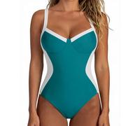CheChury Bañador Mujer Reductor Sexy Cuello en V Vientre Plano Push Up Sexy Espalda Expuesta Bañador Bloqueo de Colores Traje de Baño Una Pieza Swimsuit para Piscinas Playa Natacion