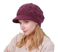 CheChury Boina de Punto Elegante para Mujer - Gorro de Invierno con Visor y Forro - Sombrero Vintage de Lana - Gorro Francés Polar Cálido