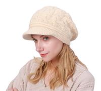 CheChury Boina de Punto Gorro de Invierno Mujer Elegante Sombrero de Punto Visor Forro Gorras Mujer Vintage Lana Sombreros Vintage Gorro Francés Invierno Sombrero Polar Cálido Boina de Punto Mujer