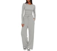 CheChury Conjunto Chándal de Mujer Conjunto Deportivo 2 Piezas Blusas de Manga Larga y Pantalones de Pierna Ancha Bolsillo Cómodo Casual Chándal Elegante Conjunto Moda Color Sólido Gimnasio y Casa