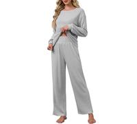 CheChury Conjunto Punto Mujer Conjuntos de 2 Piezas Mangas Largas Jersey y Pantalones Pierna Ancha Chic y Elegante Traje de Casa Cómodo Pijamas Holgado Casual Conjunto Chandal Mujer Completo Invierno
