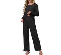 CheChury Conjunto Punto Mujer Conjuntos de 2 Piezas Mangas Largas Jersey y Pantalones Pierna Ancha Chic y Elegante Traje de Casa Cómodo Pijamas Holgado Casual Conjunto Chandal Mujer Completo Invierno