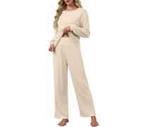 CheChury Conjunto Punto Mujer Conjuntos de 2 Piezas Mangas Largas Jersey y Pantalones Pierna Ancha Chic y Elegante Traje de Casa Cómodo Pijamas Holgado Casual Conjunto Chandal Mujer Completo Invierno