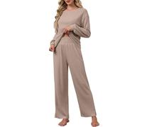 CheChury Conjunto Punto Mujer Conjuntos de 2 Piezas Mangas Largas Jersey y Pantalones Pierna Ancha Chic y Elegante Traje de Casa Cómodo Pijamas Holgado Casual Conjunto Chandal Mujer Completo Invierno