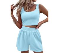 CheChury Conjunto Verano Mujer Conjunto de 2 Piezas Chándal de 2 Piezas Verano Mujer Casual Tank Top Sin Mangas Camiseta y Pantalón Corto con Bolsillos Cómodo Moda Color Sólido para Vacaciones Playa